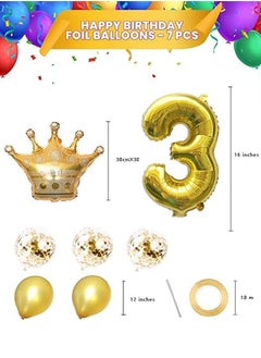 Party 8-piece set for 3st birthday party anniversary decoration party supplies includes gold number 3 balloon, large gold crown foil balloon set, 12-inch sequin balloon, 12-inch gold balloon  - Image 5