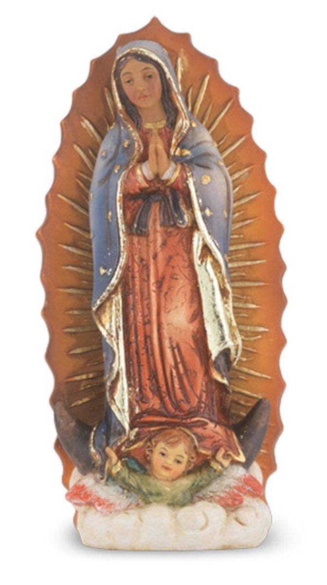 WJ Hirten Hand Painted Resin Catholic Our Lady of Guadalupe Statue with Prayer Card, 4 Inch - Image 2