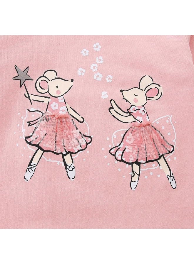 Bumeex 100% Cotton Toddler Girl's Cute Cartoon Long Sleeve Sweatshirt Clothes Clothing Outfits 2-7Y, A07#ballerina Mouse, 7 years - Image 3