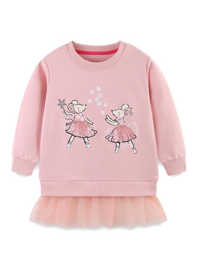 Bumeex 100% Cotton Toddler Girl's Cute Cartoon Long Sleeve Sweatshirt Clothes Clothing Outfits 2-7Y, A07#ballerina Mouse, 7 years - Image 1