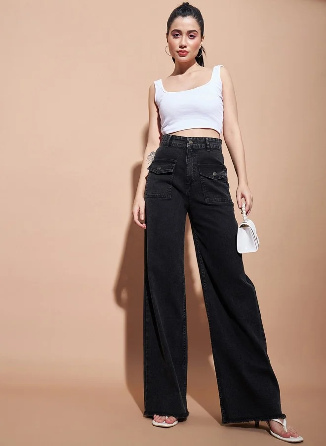 ساسافراس High-Rise Straight Fit Black Jeans for Women