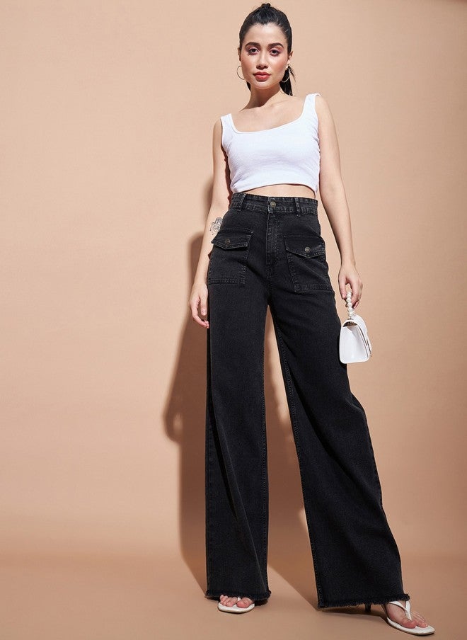 SASSAFRAS High-Rise Straight Fit Black Jeans for Women - Image 4