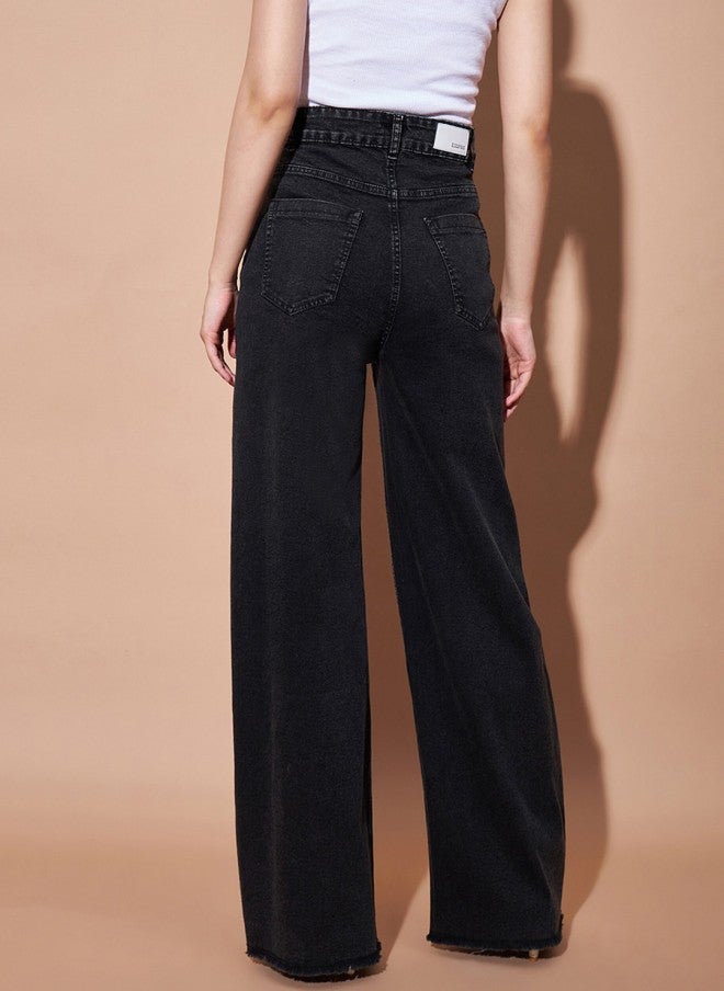 SASSAFRAS High-Rise Straight Fit Black Jeans for Women - Image 3