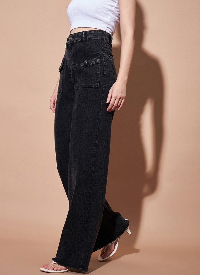 SASSAFRAS High-Rise Straight Fit Black Jeans for Women - Image 2