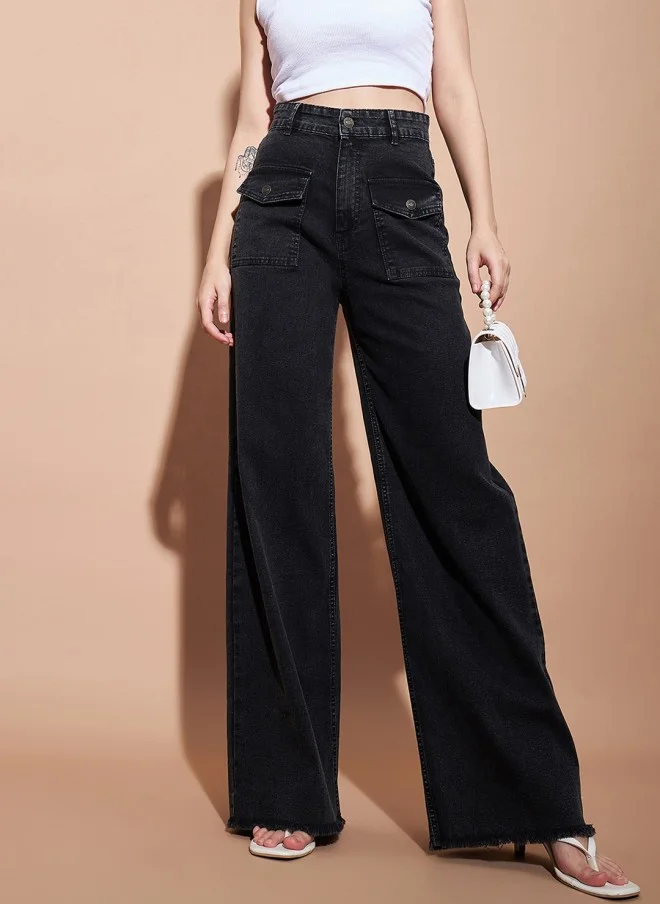 ساسافراس High-Rise Straight Fit Black Jeans for Women