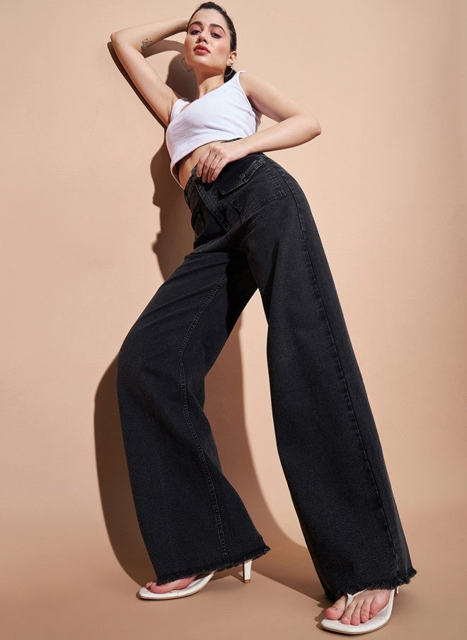 SASSAFRAS High-Rise Straight Fit Black Jeans for Women - Image 5