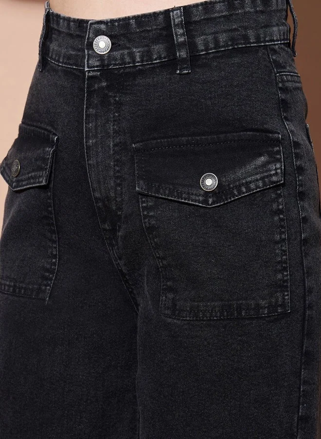 ساسافراس High-Rise Straight Fit Black Jeans for Women