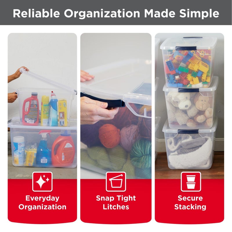 Rubbermaid روبرميد كليفرستور كلير 32 كيوتي، 6 عبوة صناديق تخزين بلاستيكية قابلة للتكديس مع أغطية، رائعة لتخزين الخزانة والغسيل، تنظيم في المنزل - Image 3