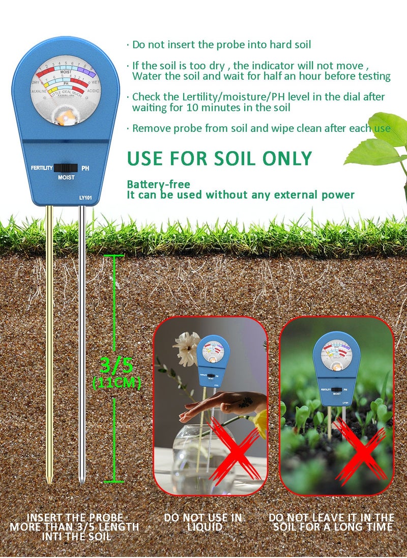 Syarme - Soil Tester, Plant Moisture Meter for Testing Soil Fertility, Moisture, PH, for Garden, Farm, Lawn, Potted Plants, etc., with 3 Mini Garden Tools and Storage Bag - Blue - Image 1