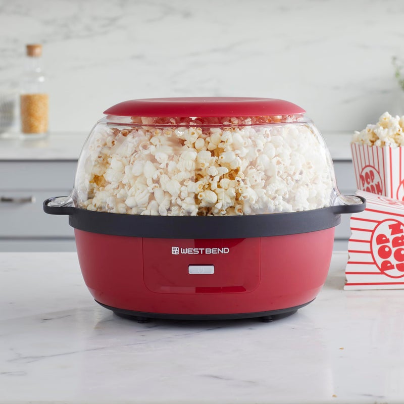 West Bend Stir Crazy Hot Oil Popcorn Popper, Popcorn Maker Machine with Large Serving Bowl Lid and Stirring Rod, 6-Qt., Red - Image 2