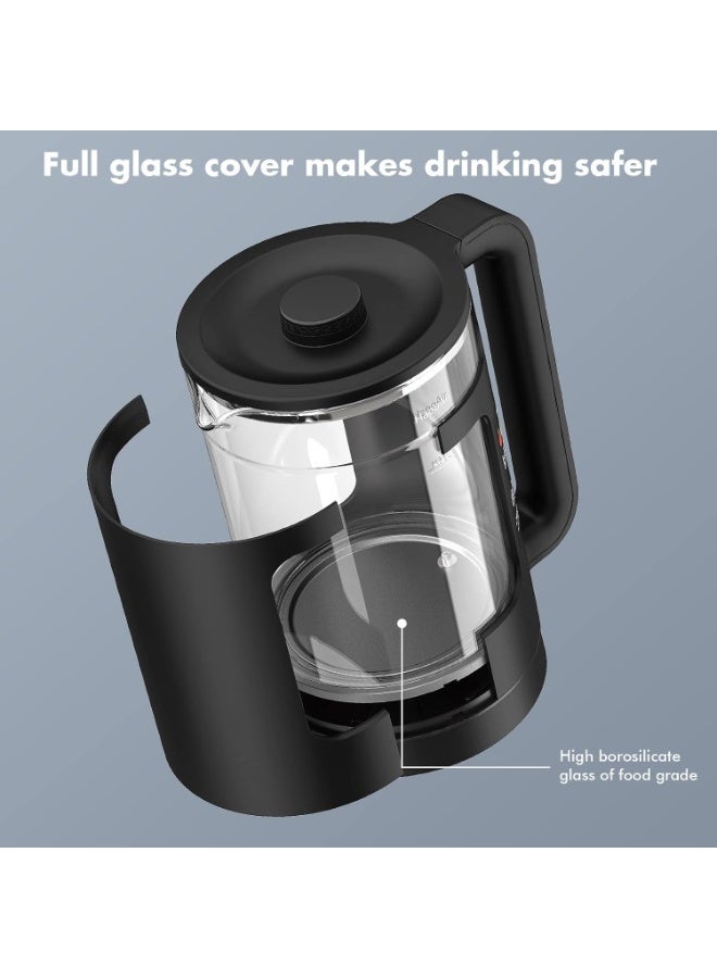 Denx Electric Kettle, 1.8 Litre Glass, Blue LED, 1500W, Auto Shut-Off, Boil-Dry Protection, BPA Free (Black) - Image 1