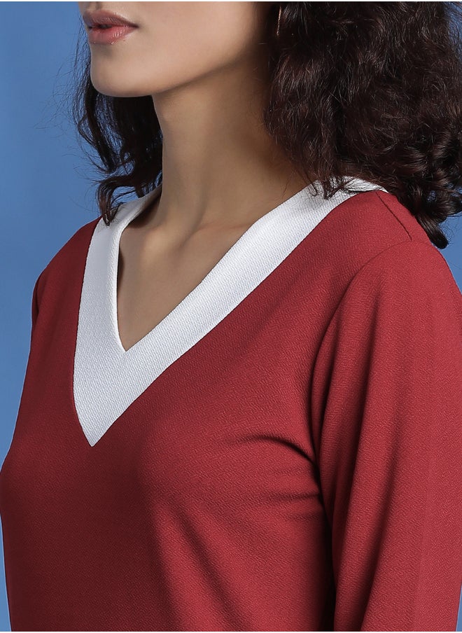 Kotty Contrast Trim V Neck T-Shirt Knee Length Dress  - Image 3