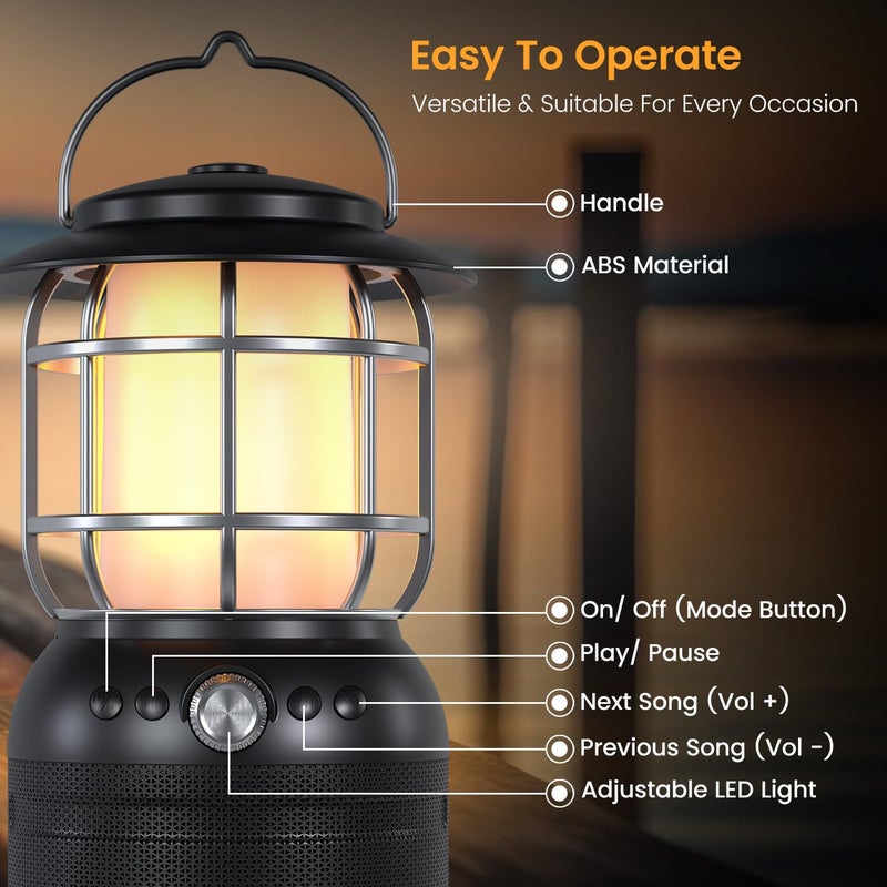 Portronics مكبر صوت بلوتوث بورترونيكس إيلومي II 16 واط مع مصباح LED حتى 5 ساعات من وقت التشغيل وضع مصباح فانوس LED 2 بلوتوث V53 منفذ USB مقبض مدمج مقاوم للماء شحن سريع من نوع C أسود - Image 4