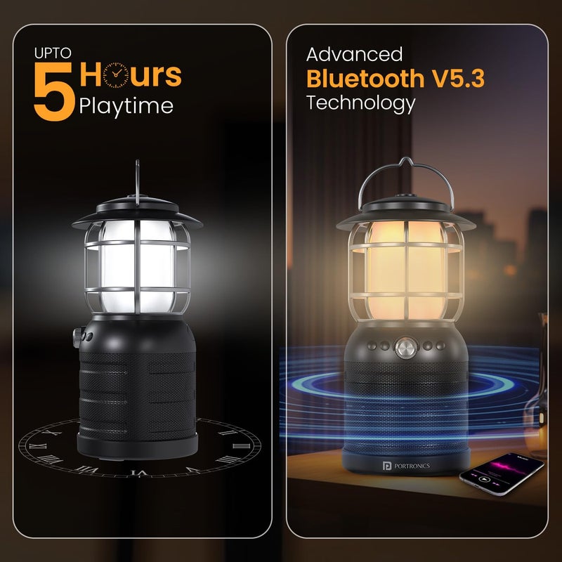 Portronics مكبر صوت بلوتوث بورترونيكس إيلومي II 16 واط مع مصباح LED حتى 5 ساعات من وقت التشغيل وضع مصباح فانوس LED 2 بلوتوث V53 منفذ USB مقبض مدمج مقاوم للماء شحن سريع من نوع C أسود - Image 5