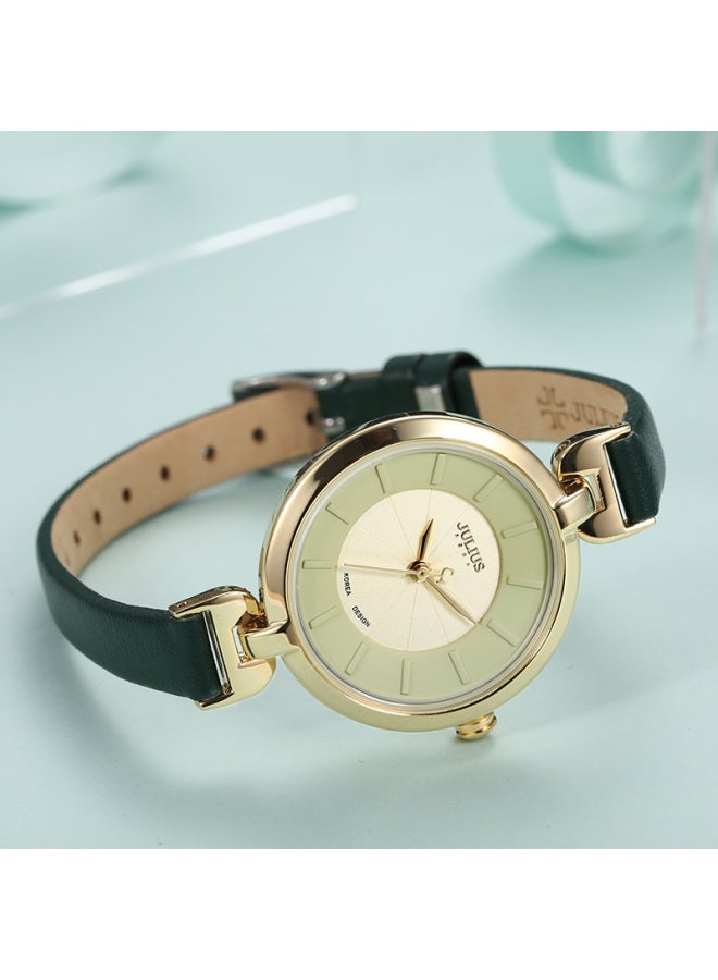 Julius Women's Watch, Korean Fashion Trendy Student Small Green Watch With Leather Strap, Quartz Waterproof Ladies Watch, Green Ja-864b - Image 3