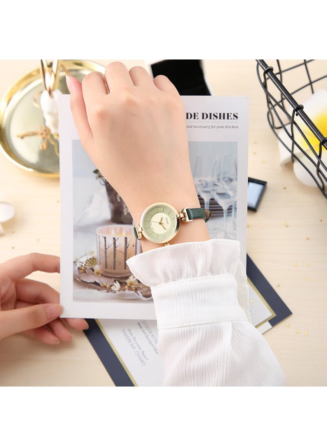 Julius Women's Watch, Korean Fashion Trendy Student Small Green Watch With Leather Strap, Quartz Waterproof Ladies Watch, Green Ja-864b - Image 2