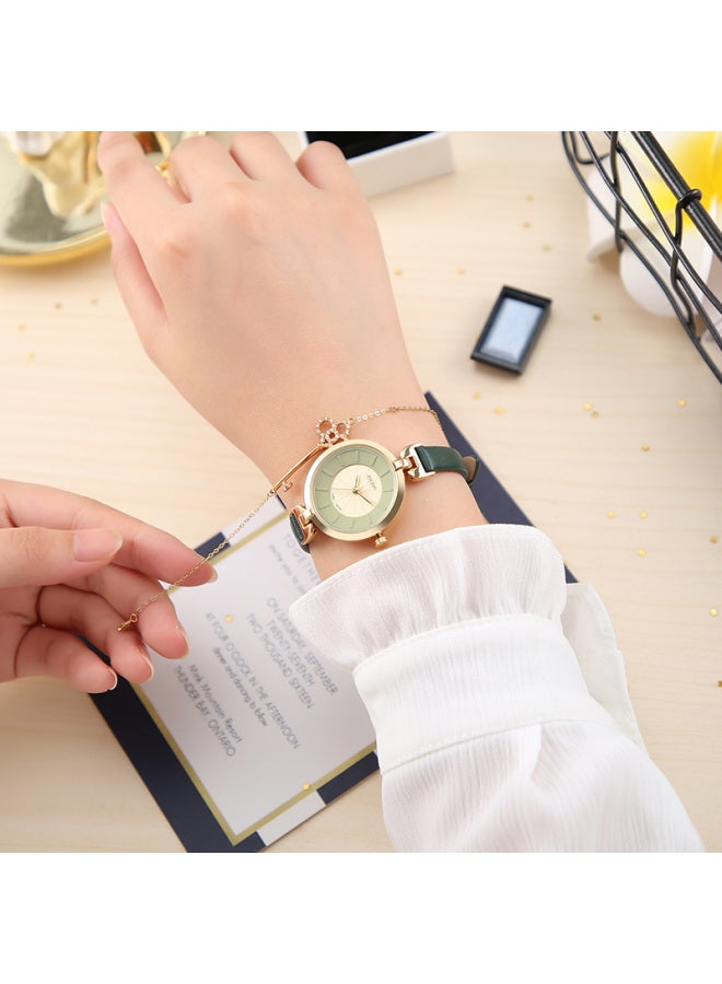 Julius Women's Watch, Korean Fashion Trendy Student Small Green Watch With Leather Strap, Quartz Waterproof Ladies Watch, Green Ja-864b - Image 5