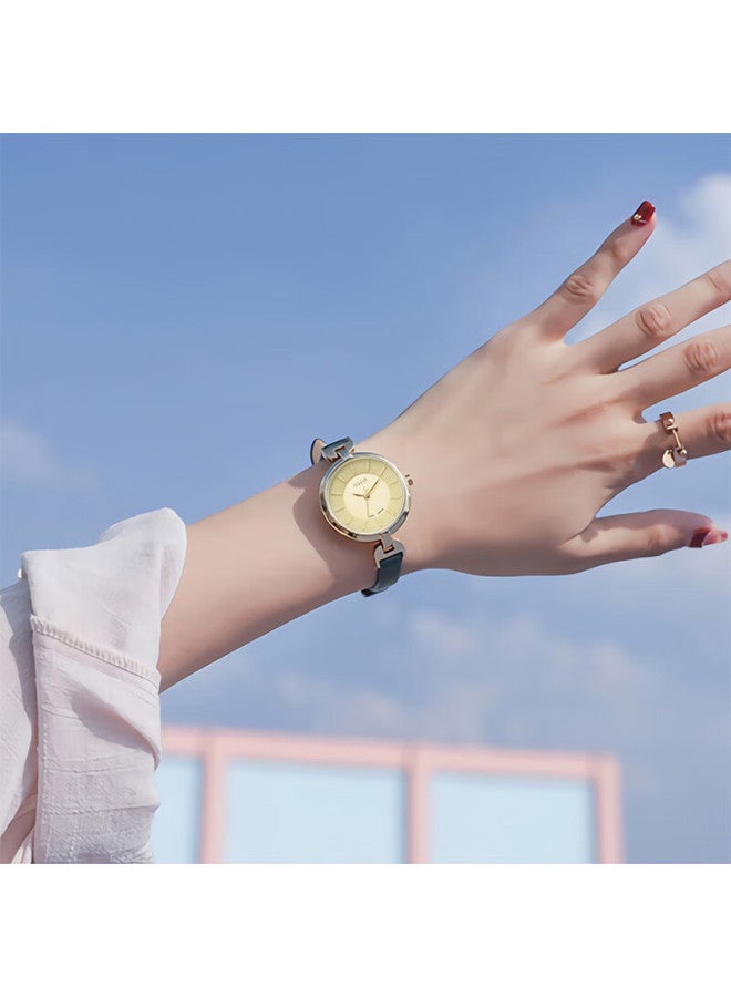 Julius Women's Watch, Korean Fashion Trendy Student Small Green Watch With Leather Strap, Quartz Waterproof Ladies Watch, Green Ja-864b - Image 1