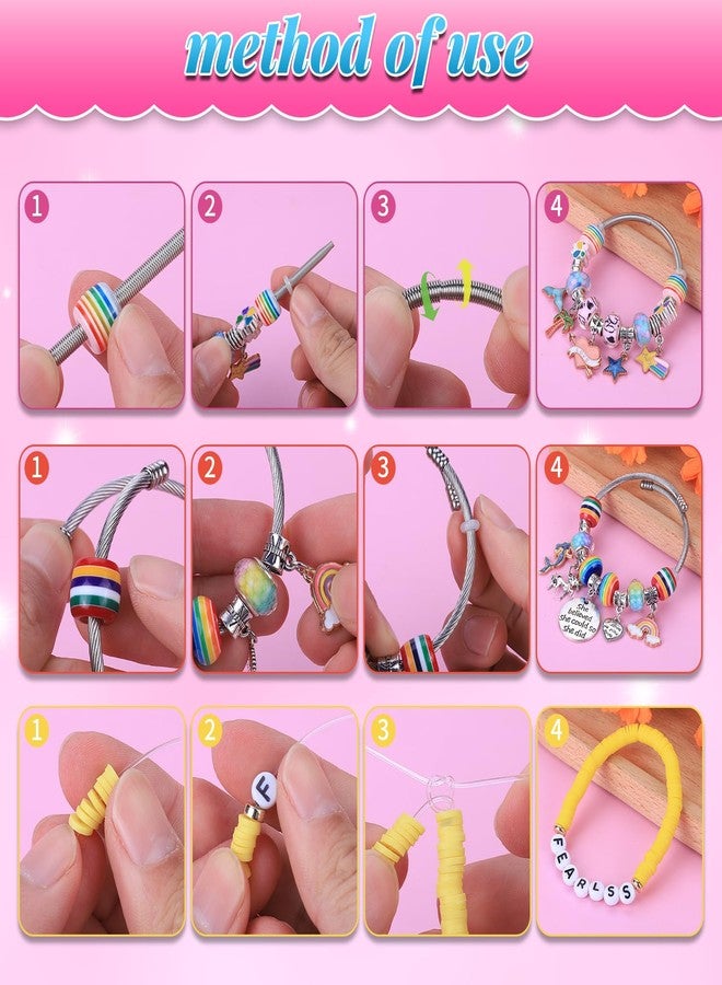 AIPRIDY 3600 Pcs Girls Toys Bracelet Making Kit, Unicorn/Mermaid Jewelry Activity, Flat College Style Beading for Friendship Jewelry Making, DIY Crafts for 4-12 Girls Birthday Christmas Gifts(Pink) - Image 3