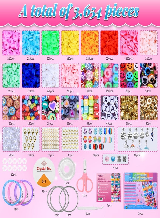 AIPRIDY 3600 Pcs Girls Toys Bracelet Making Kit, Unicorn/Mermaid Jewelry Activity, Flat College Style Beading for Friendship Jewelry Making, DIY Crafts for 4-12 Girls Birthday Christmas Gifts(Pink) - Image 2