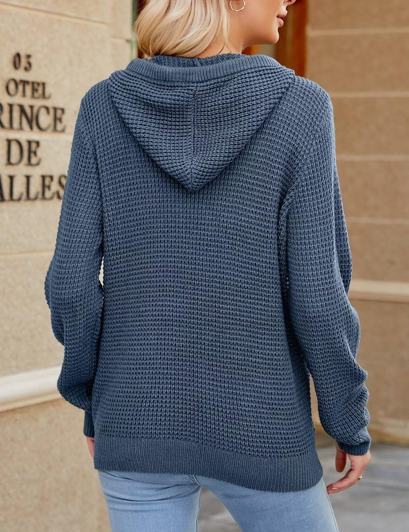CiCiBird Women Fall Hoodies Sweater Knit V Neck Tops Oversized Fashion Pullover Casual Long Sleeve Shirts with Pockets Denimblue L - Image 2