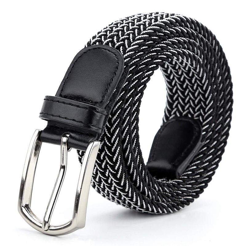 Radmire Braided Canvas Woven Elastic Stretch Belts for Men/Women/Junior with Multicolored (Black-White, Small/28-30" Waist) - Image 1
