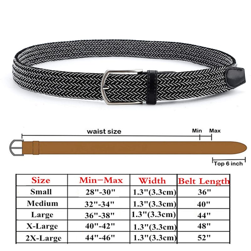 Radmire Braided Canvas Woven Elastic Stretch Belts for Men/Women/Junior with Multicolored (Black-White, Small/28-30" Waist) - Image 2
