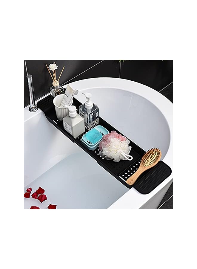 vesus Expandable Bathtub Tray, Non-Slip Bath Caddy Storage Rack Multifunctional Bathtub Organizer for Phone Pad Books Drinks Shower Accessories (Black)  - Image 2