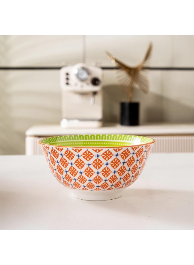 GOLD MANTIS Set of 4 Orange and Green Ceramic Bowls – 6.25 Inch Floral Pattern – Microwave, Dishwasher, Oven Safe – Perfect for Salads, Pasta, Soup – Stylish Kitchen Gift - Image 5
