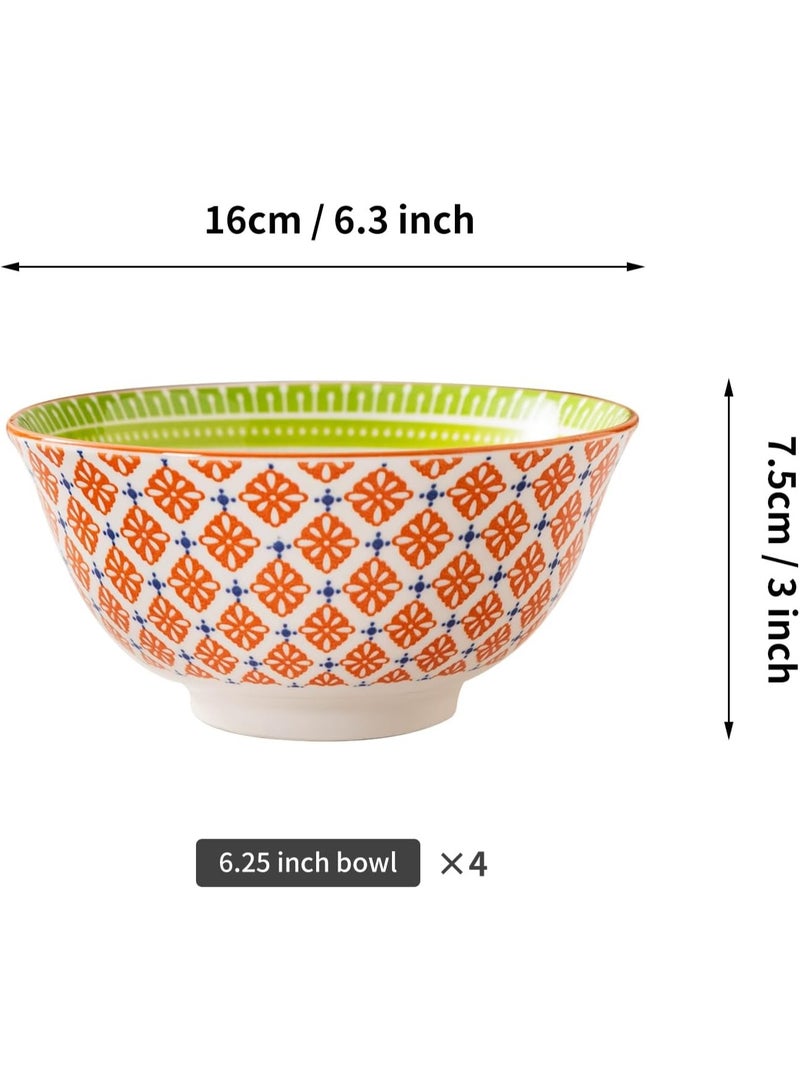 GOLD MANTIS Set of 4 Orange and Green Ceramic Bowls – 6.25 Inch Floral Pattern – Microwave, Dishwasher, Oven Safe – Perfect for Salads, Pasta, Soup – Stylish Kitchen Gift - Image 3