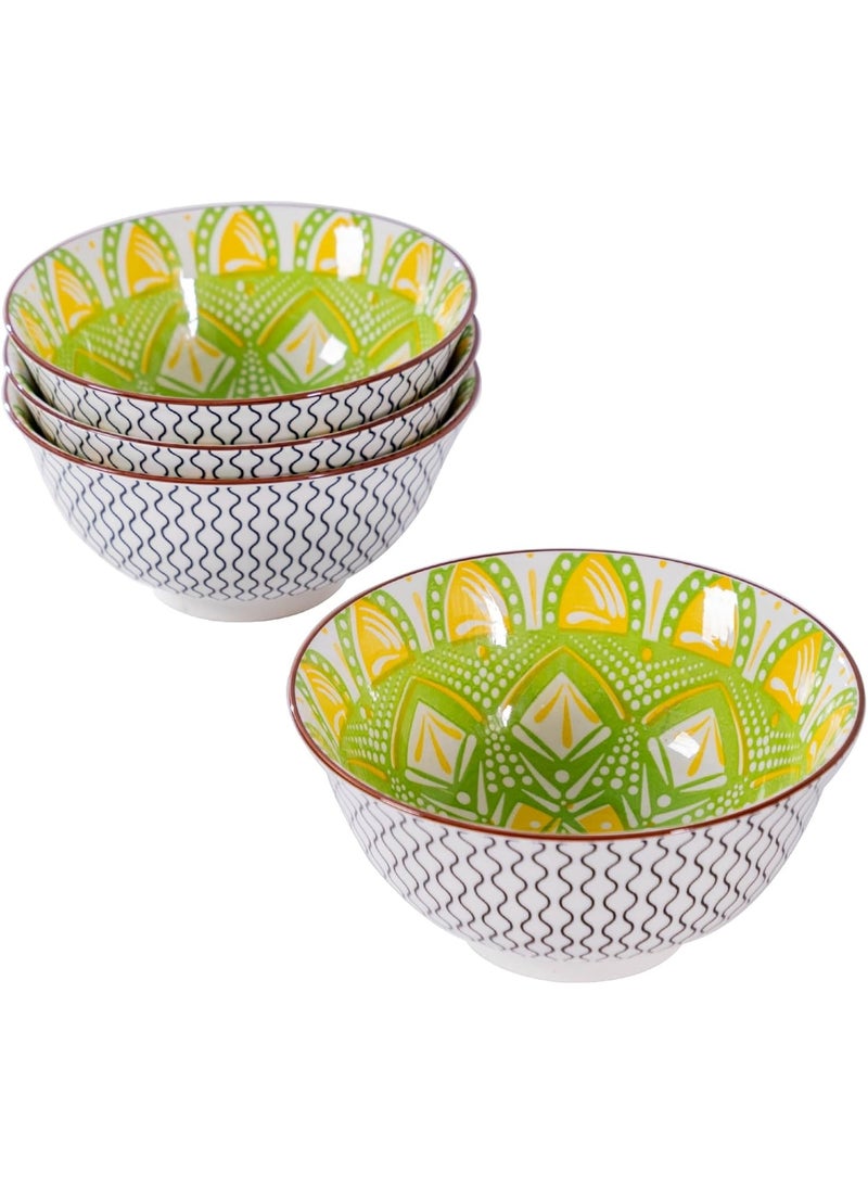 GOLD MANTIS Set of 4 Orange and Green Ceramic Bowls – 6.25 Inch Floral Pattern – Microwave, Dishwasher, Oven Safe – Perfect for Salads, Pasta, Soup – Stylish Kitchen Gift - Image 1
