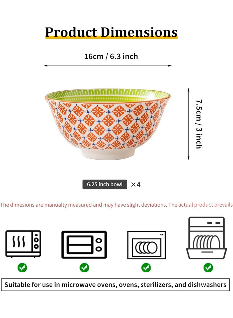 GOLD MANTIS Set of 4 Orange and Green Ceramic Bowls – 6.25 Inch Floral Pattern – Microwave, Dishwasher, Oven Safe – Perfect for Salads, Pasta, Soup – Stylish Kitchen Gift - Image 4