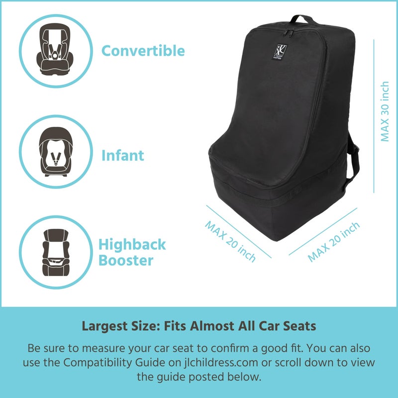 J.L. Childress Padded Backpack Car Seat Bag - Travel Bag for Airplane, Fits Most Baby & Infant Car Seats, Boosters, & Carriers, Airport Accessories for Gate Check or Baggage Check - Ultimate, Black - Image 2