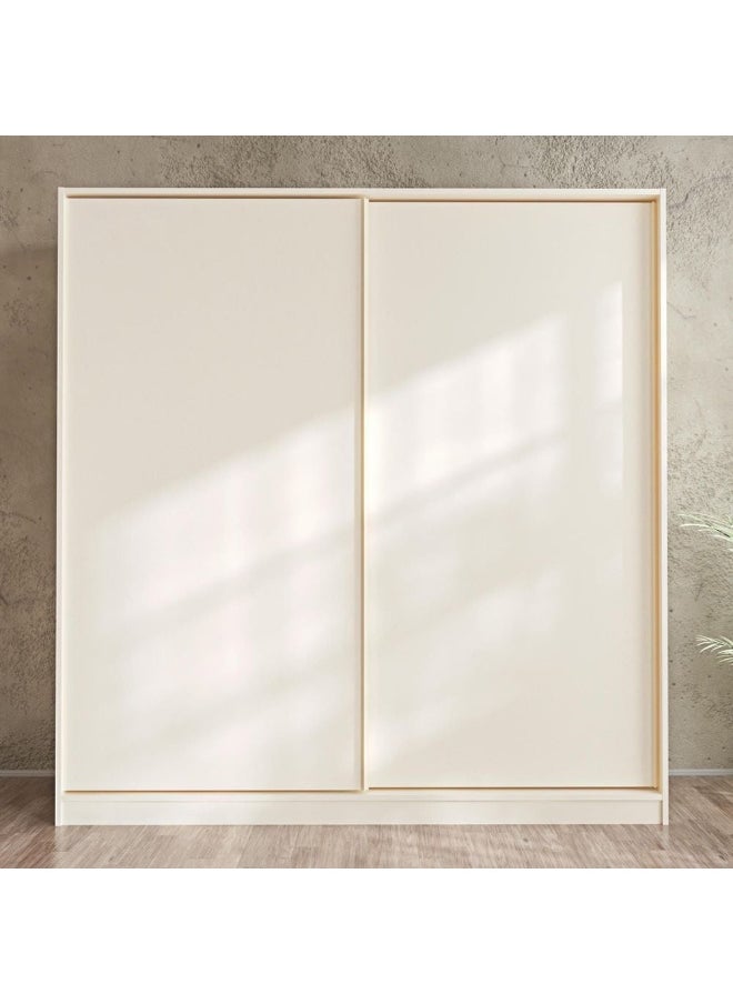 DANUBE HOME Manila 1.4Mtr Sliding Door Wardrobe Compact Extra Sturdy Closet Clothes Storage Cupboard Modern Design Space Saving Sliding Door Cabinet For Bedroom L140Xw60Xh209Cm - Cream  - Image 1