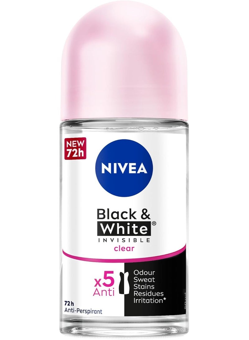 Nivea Black And White Invisible Original Antiperspirant For Women Roll-On 50ml - Image 1
