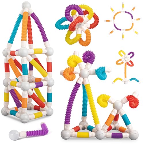LONEEDY 48PCS Retractable Magnetic Sticks Building Toy SetFlexible Magnetic Rods  BallsEducational Building Blocks for 3Kids 48PCS - Image 1
