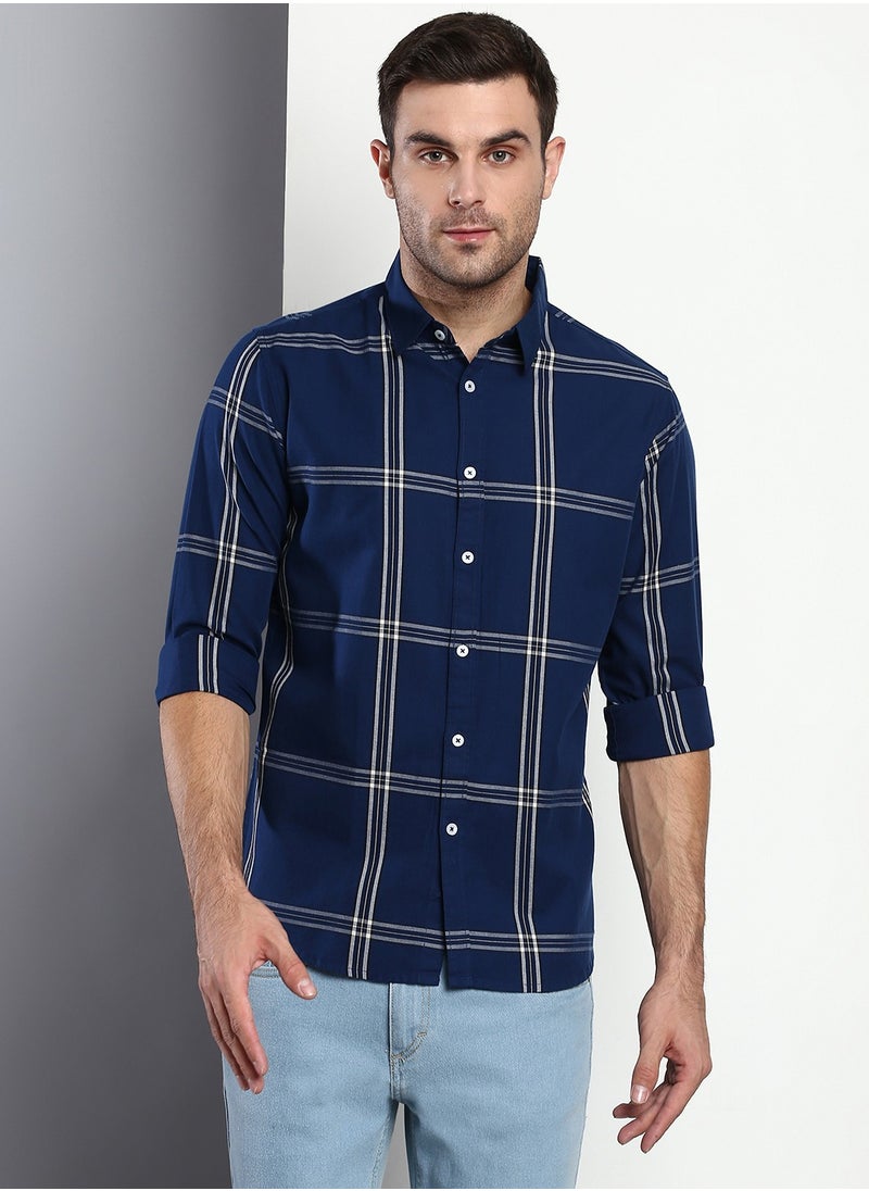 Dennis Lingo Men's Blue Slim Fit Cotton Casual Shirt  - Image 1