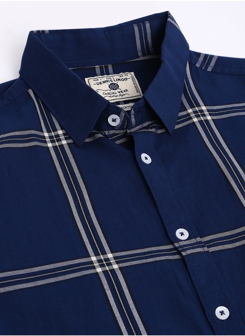 Dennis Lingo Men's Blue Slim Fit Cotton Casual Shirt  - Image 2