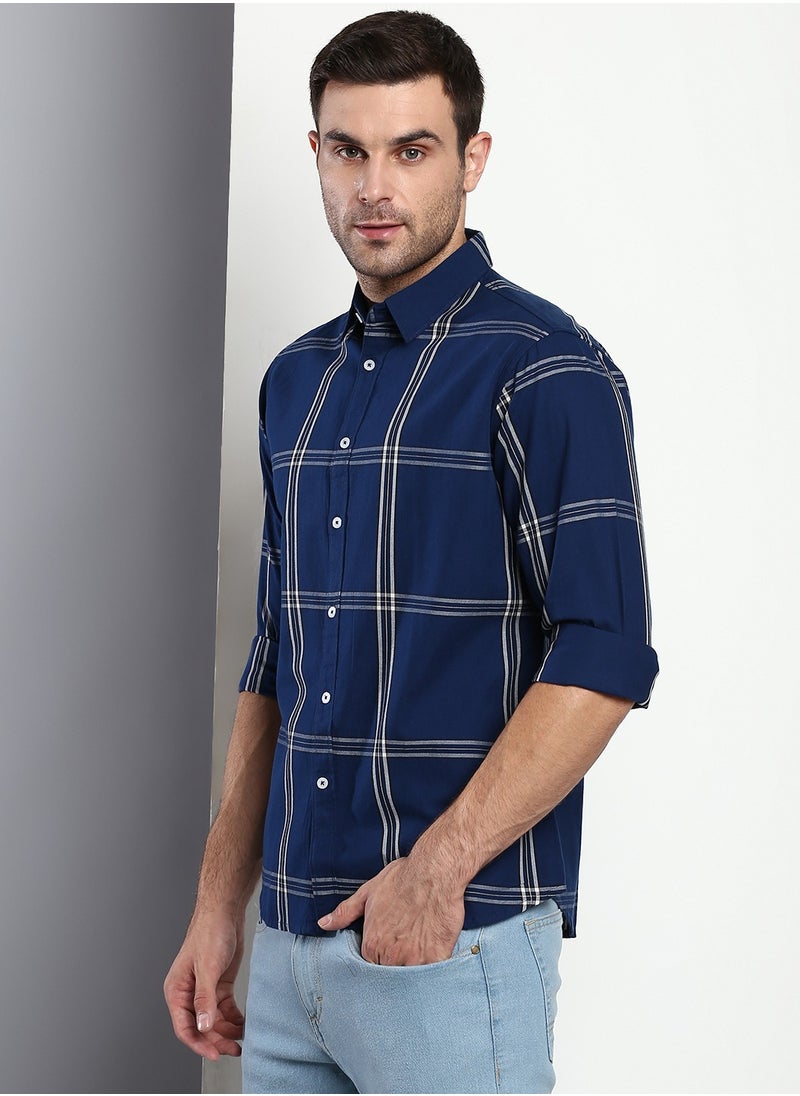Dennis Lingo Men's Blue Slim Fit Cotton Casual Shirt  - Image 5