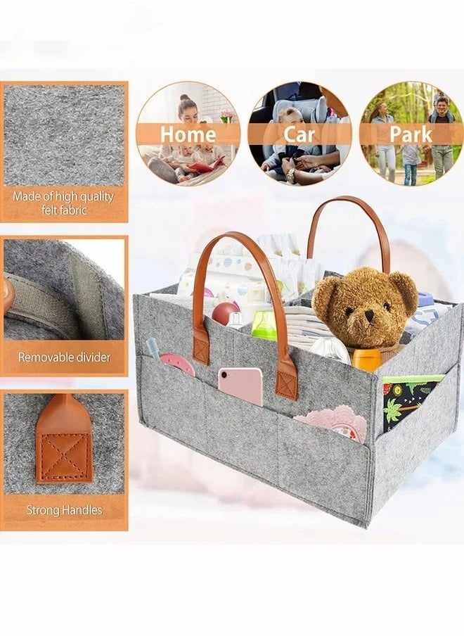 MIXDE - Baby Diaper Caddy Organizer, Portable Diapers Storage Bag with Roll Lid and Removable Dividers for Changing Table or Car, Travel-Friendly - Image 1