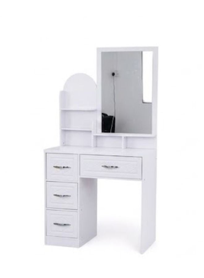 Modern Wooden Dressing Table Vanity Set with Rectangular Mirror, 4 Storage Drawers & Built-In Shelves – Premium Makeup & Grooming Vanity Station for Bedroom