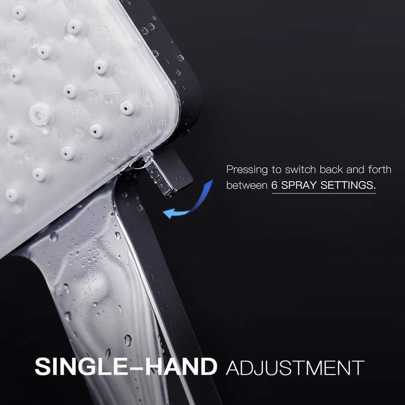 NewentorÂ® Handheld High Pressure 6 Spray Modes/Settings Detachable Chrome Finish Square Shower Head with Stainless Steel Hose and Multi-Angle Adjustable Shower Stand - Image 2
