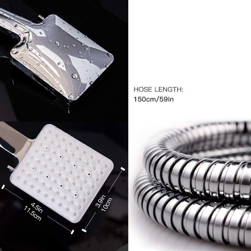 NewentorÂ® Handheld High Pressure 6 Spray Modes/Settings Detachable Chrome Finish Square Shower Head with Stainless Steel Hose and Multi-Angle Adjustable Shower Stand - Image 4