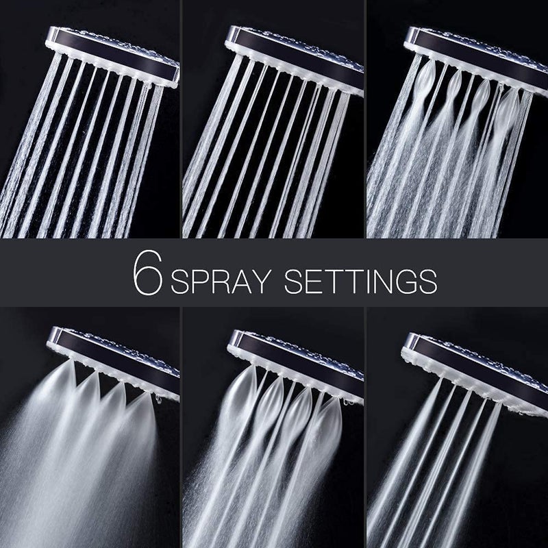 NewentorÂ® Handheld High Pressure 6 Spray Modes/Settings Detachable Chrome Finish Square Shower Head with Stainless Steel Hose and Multi-Angle Adjustable Shower Stand - Image 3