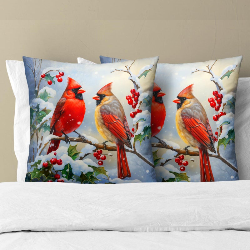 Granbey Winter Red Bird Throw Pillow Cover Set of 2 18x18 Inch Christmas Winter Pillowcase Nature Birds Scene Cushion Covers Farmhouse Pillow Protector for Home Bedroom Sofa - Image 2