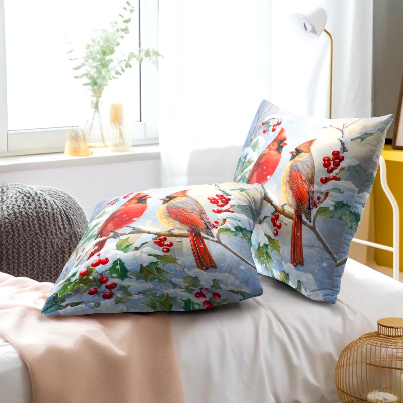 Granbey Winter Red Bird Throw Pillow Cover Set of 2 18x18 Inch Christmas Winter Pillowcase Nature Birds Scene Cushion Covers Farmhouse Pillow Protector for Home Bedroom Sofa - Image 5