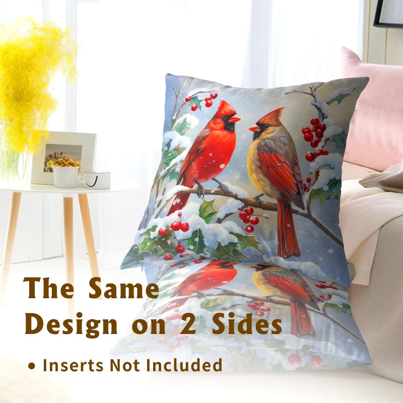 Granbey Winter Red Bird Throw Pillow Cover Set of 2 18x18 Inch Christmas Winter Pillowcase Nature Birds Scene Cushion Covers Farmhouse Pillow Protector for Home Bedroom Sofa - Image 4