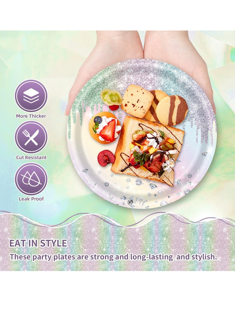 Excefore Diamond Glitter Paper Plates, 7-Inch Dessert Paper Plates, Iridescent Disposable Plates, for Girls' Kids Birthday and Baby Shower (48 PCS) - Image 3