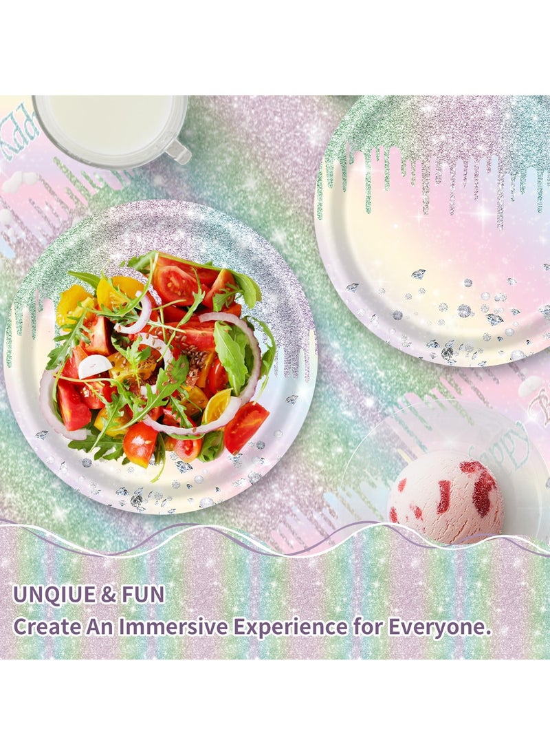 Excefore Diamond Glitter Paper Plates, 7-Inch Dessert Paper Plates, Iridescent Disposable Plates, for Girls' Kids Birthday and Baby Shower (48 PCS) - Image 4