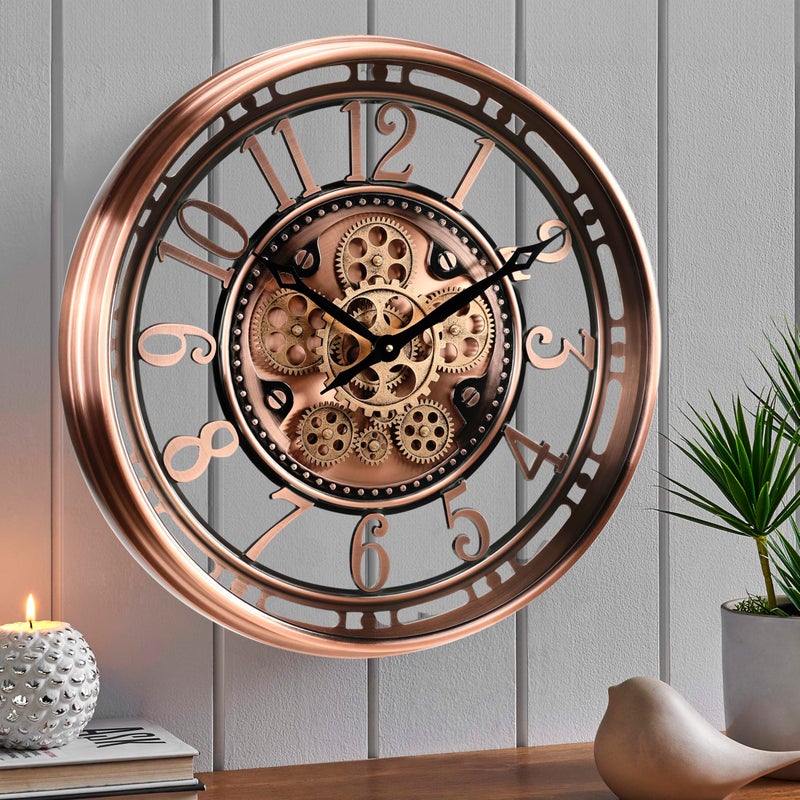 CLXEAST CLXEAST 21 Inch Moving Gear Wall Clock for Modern Farmhouse Living Room DecorLarge Industrial Steampunk Wall Clock for Home OfficeMetal Copper FinishedGifts for Women 